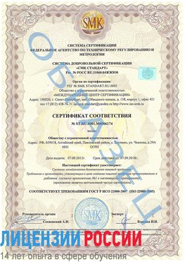 Образец сертификата соответствия Тарасовский Сертификат ISO 22000